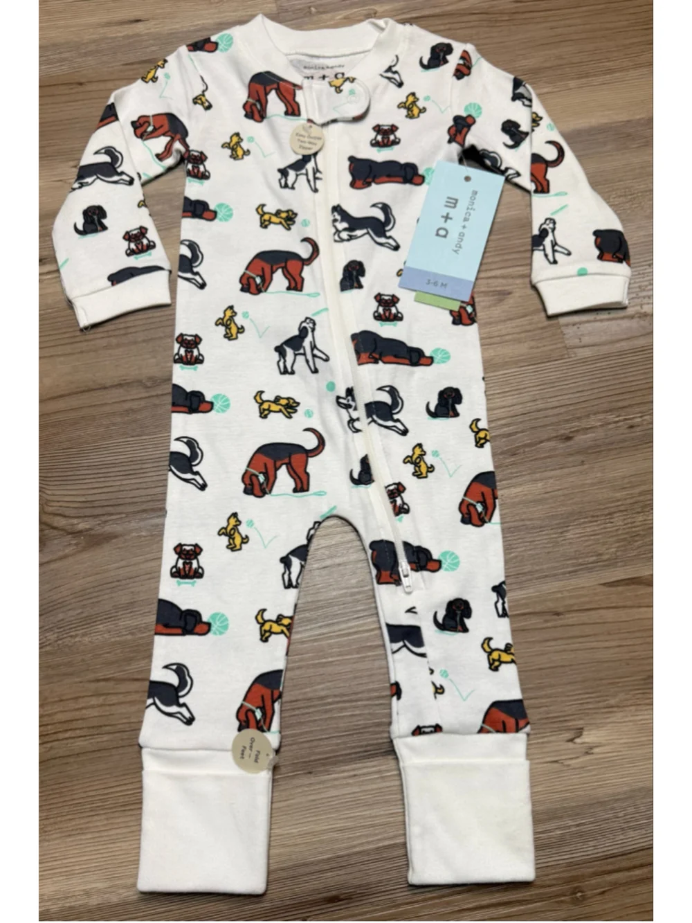 Monica + Andy Baby Footies 3-6 Months White Navy Blue Dog Fire Truck Set